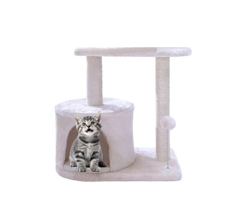 Домик для кошки с 2 когтеточками 2-х уровневый круглый c 1 прямоугольной лежанкой