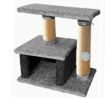 Домик для кошки с когтеточками 2-х уровневый квадратный с 1 лежанкой