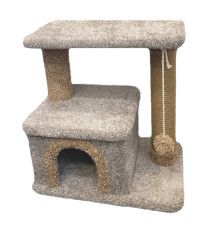 Домик для кошки с когтеточками 2-х уровневый квадратный с аркой с 1 лежанкой